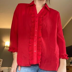Vintage Sioni Red Ruffled Blouse